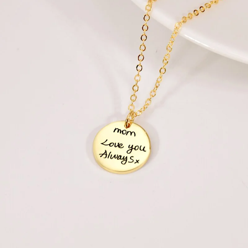 

Customized Stainless Steel Handwritten round Pendant Necklace Birthday Gift for Friends Valentine's Day Gift for Girlfriend