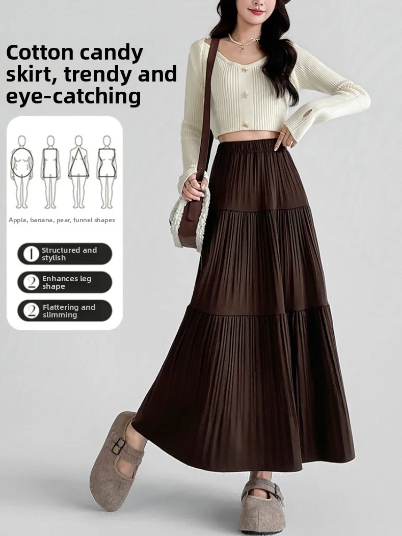 Ele falda acampanada de cintura alta para mujer Otoño Invierno Fce Cake Sle falda acampanada paraguas Falda plisada adelgazante