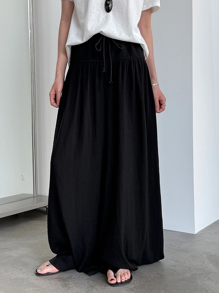 [EAM] High Elastic Waist Apricot Drawstring Long Wide Leg Casual Pants New Trousers Women Fashion Spring Autumn 2026 1DJ6905
