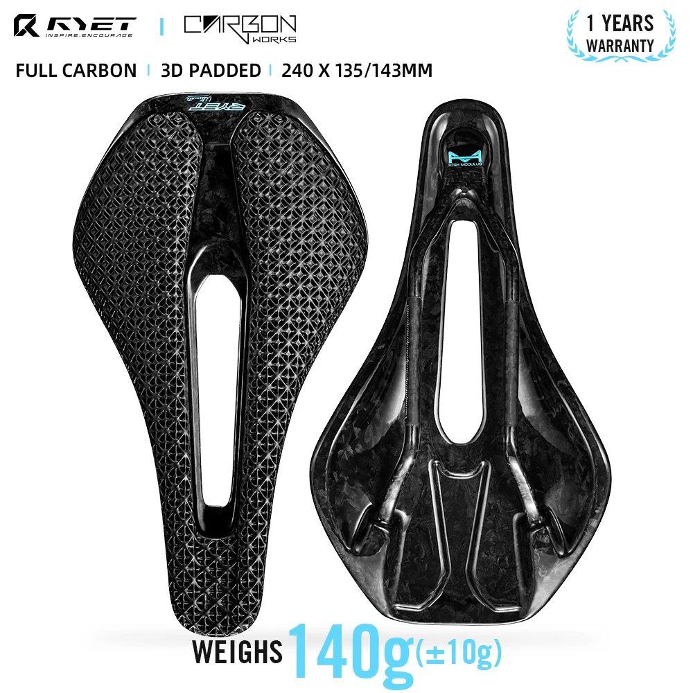 RYET Ultralight Carbon Bicycle Saddle 3D Printed Bicycle Saddle 135/143mm Bike Saddle for MTB Gravel Road Bike Seat Bicycle Part
