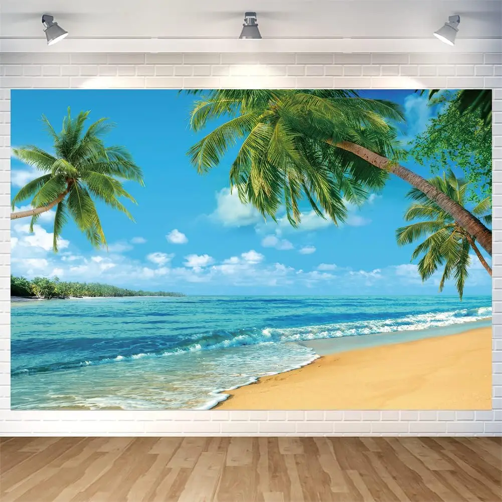 Tropical Beach Palm Tree Tapestry, Ocean Wave Seaside Scenery Print Wall Hanging for Bedroom Living Room Dorm Decor