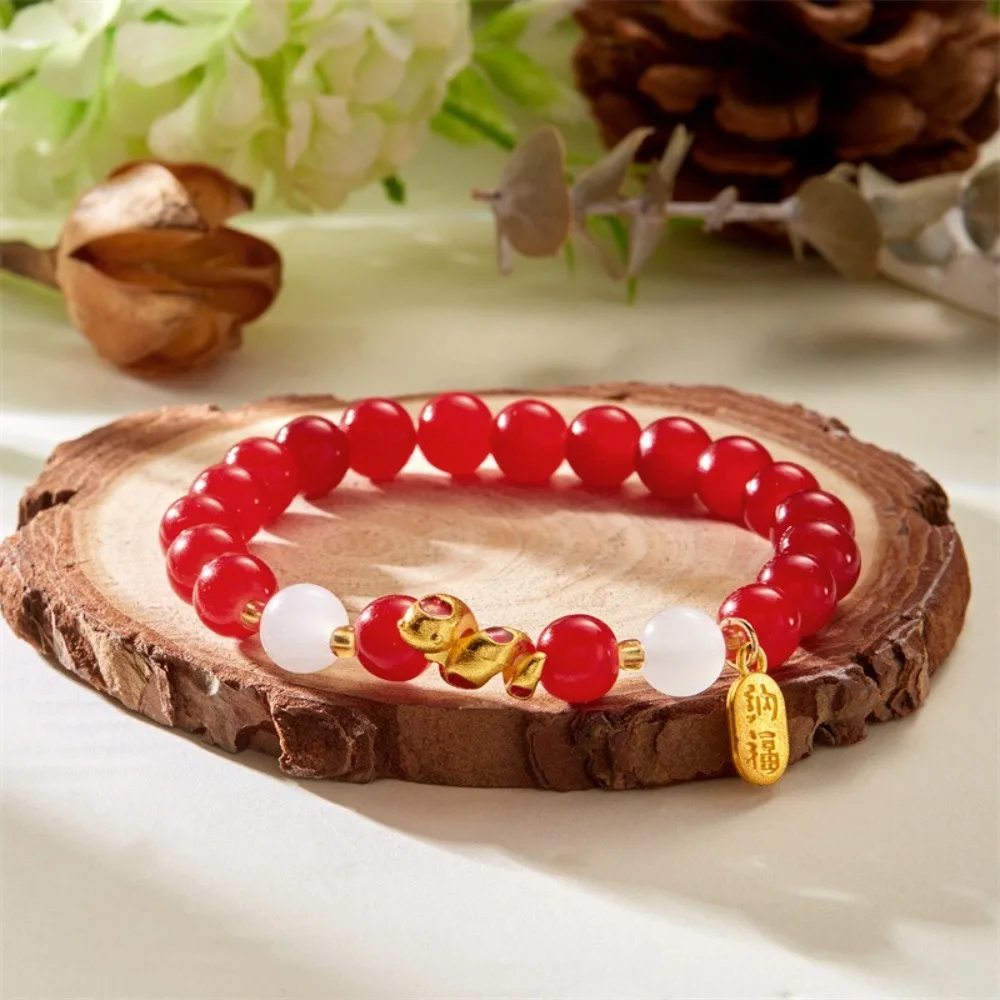 Creative Chinese Style Zodiac Snake Bracelet Elastic Good Luck Beaded Bracelets New Year Zodiac Fortune Bracelet Men