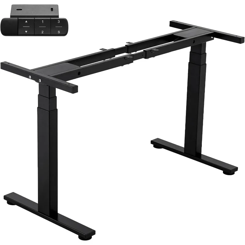 (Black Frame Only) Dual Motor 3 Stage Electric Adjustable Standing Desk Frame Heavy Duty 300lb Load Capacity for Home Office