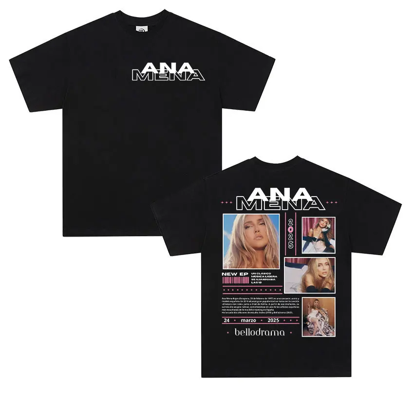 المغني ANA MENA Tour 2025 ألبوم جديد تي شيرت لكل من الرجال والنساء 100% القطن الخالص الرجعية الجمالية موضة الشارع الشهير