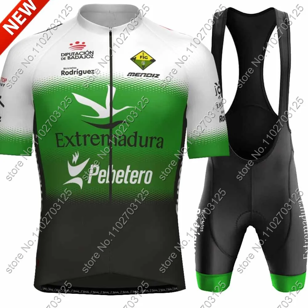 Extremadura Pebetero 2024 Cycling Jersey Set Short Sleeve Green Spain Clothing Road Bike Shirts Suit Bicycle Shorts MTB Maillot