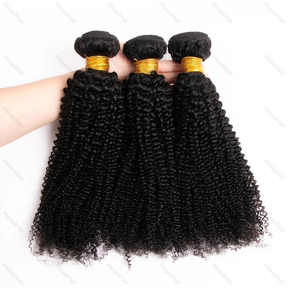 3/4 حزم صفقة حزم الشعر البشري الأفرو مجعد خياطة في لحمة شعر بشري طبيعي حقيقي 9A جودة 1B 95G يمكن تبييضها # 27