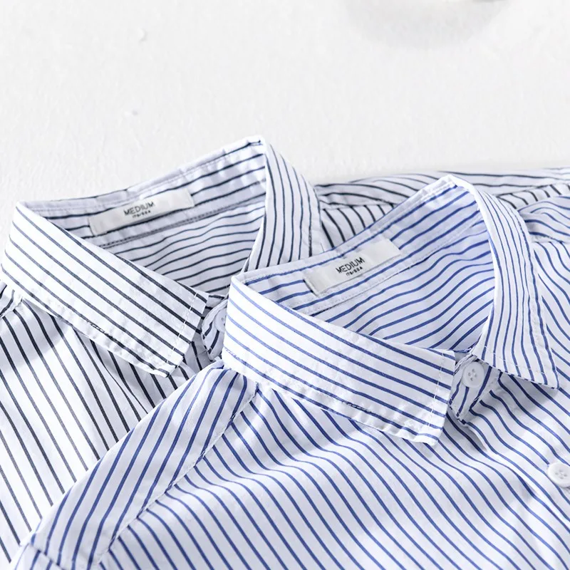 

Summer Thin Japanese Sle Striped irt Men's ort Sve Loose Casual Iron-Free f Sve irt Trendy Brand Button Decor
