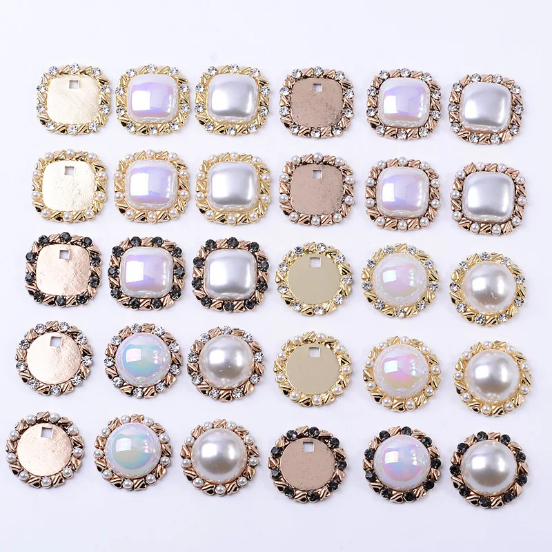 Accesorios de aleación de perlas de sirena Ji Mapei, placa de flores cuadrada redonda con incrustaciones de perlas y diamantes de imitación, venta al por mayor