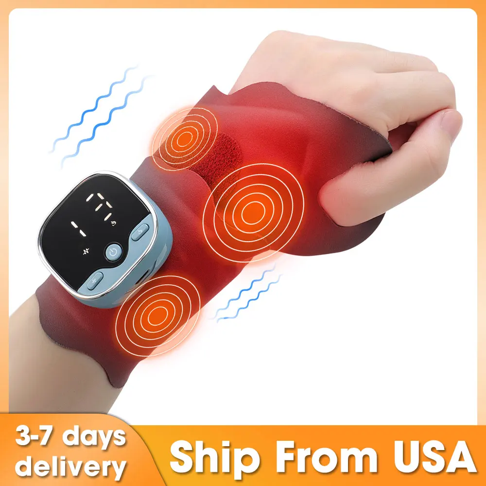 

EMS Heating Wrist Massage Pad Thermal Massager Hand Belt Voice Prompts Cordless Heated Wrist Support Brace 5 Modes Microcurrent