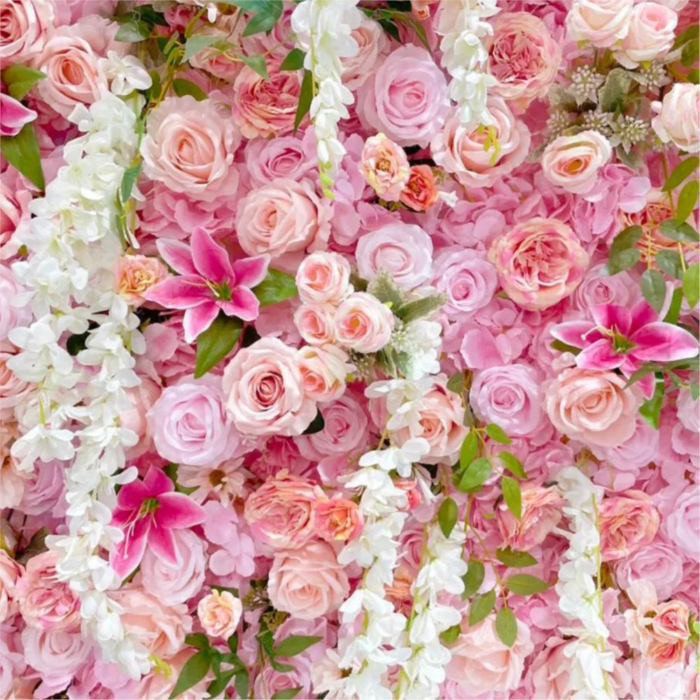 Uflower Luxury Pink Rose Hydrangea 3D Roll Up Curtain Cloth Flower Wall Outdoor Wedding Backdrop Decorations For Reception - view 3