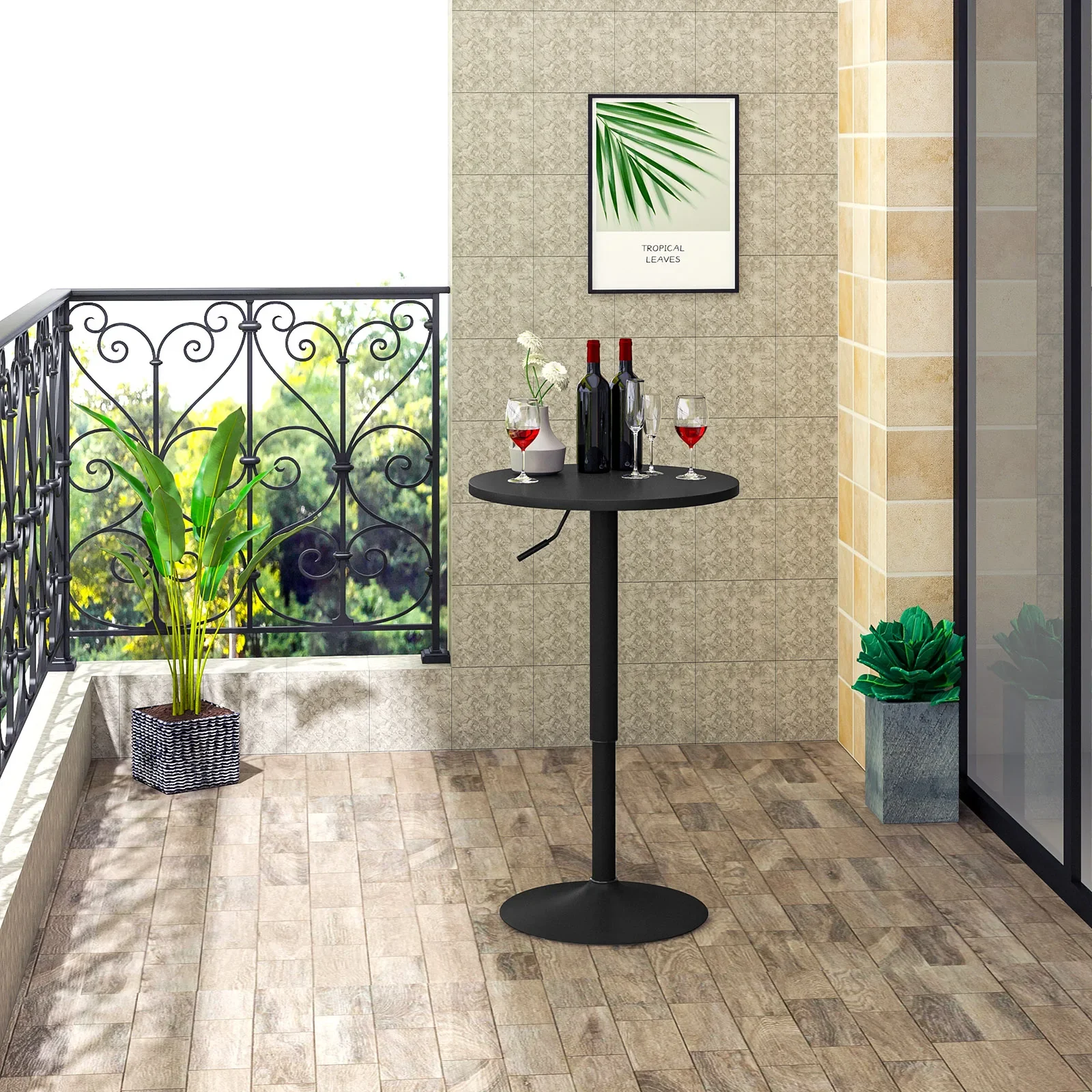 360° Swivel Bar Table with Round Table Top Height-Adjustable Small Kitchen Bistro Table for Home Balcony Reception Dining Room