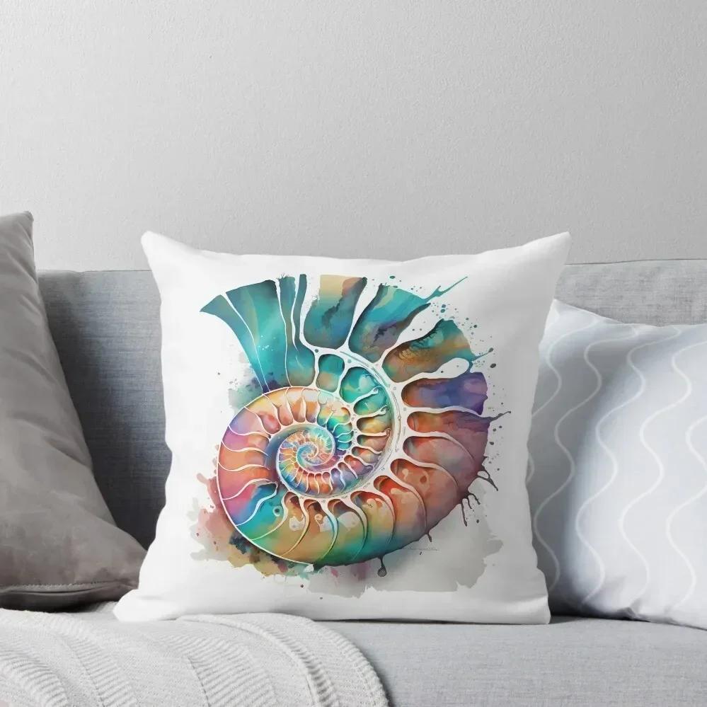 Ammonite Fossil Watercolour Throw Pillow Couch Pillows Cushions pillow