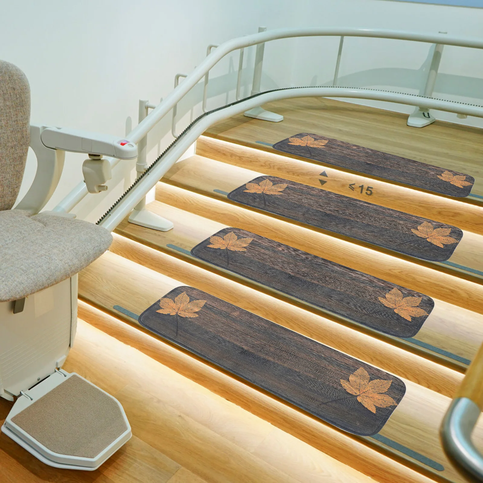 

5pcs Stair Treads Mat Self-Adhesive Non-Skid Vintage Plank Pattern For Wood Stairs Step Protector Stairway Cover Household Stair