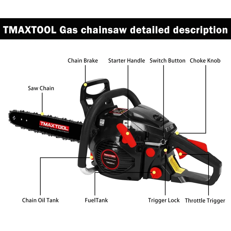 

62cc Powerful 20 inch Gas Chainsaw with 2 Stroke - Perfect for Pruning, Limbing, and Sawmill Operations-black(Ban sales on Amazo