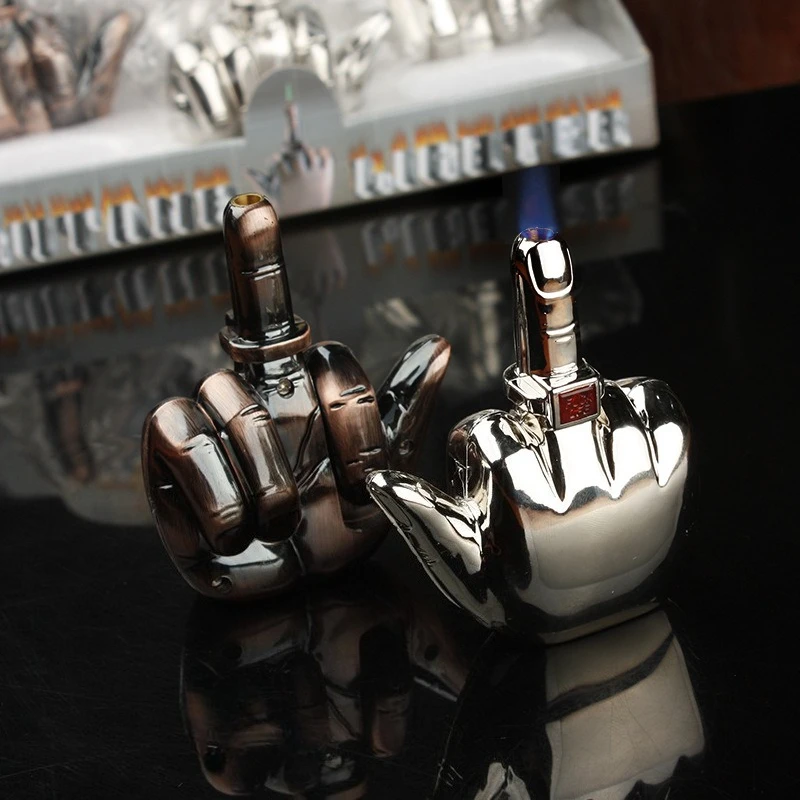 Creative Personality Middle Finger Butane Gass Lighter, Funny Windproof Lighter with Sound, Fun and Interesting Igniter
