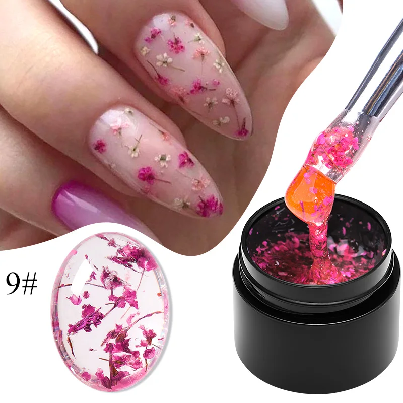 MEET ACROSS 5ml Red Pink Dried Flower Gel Nail Polish Natural Flower Fairy Semi Permanent UV Gel Vernis Painting Nail Art Design