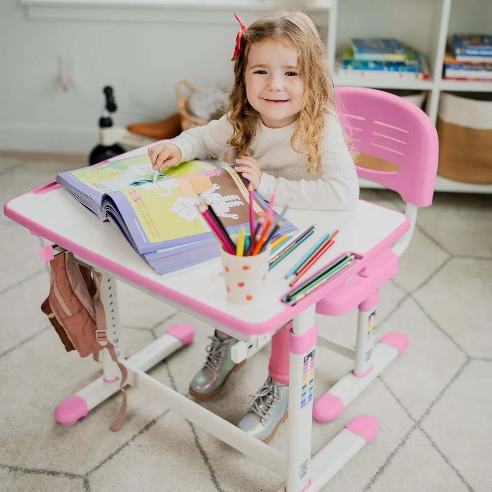 جبل ذلك! طقم مكتب وكرسي للأطفال، ارتفاع قابل للتعديل، مكتب بناتي، مكتب دراسة للأطفال ومجموعة كراسي للأولاد، طاولة للفن،