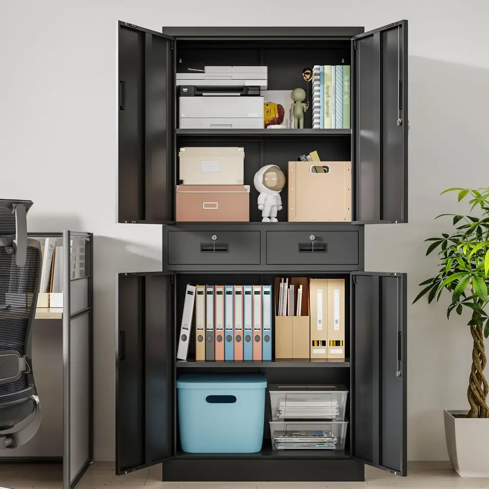 

Storage Cabinet, 71 Locking Storage Cabinet with Adjustable Shelves and 2 Drawers, Steel Cabinets for Office, Garage, Home, Sch