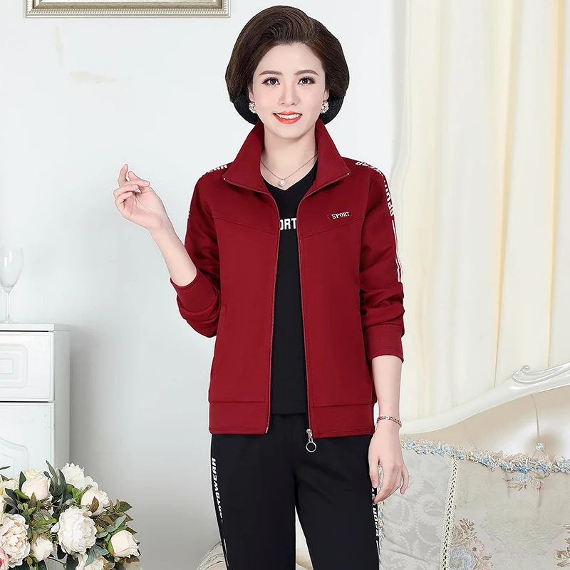 

Повседневный спортивный костюм для женщин среднего возраста: комплект из двух предметов для мам на весну-осень, модный, больших размеров, для 40-50 лет