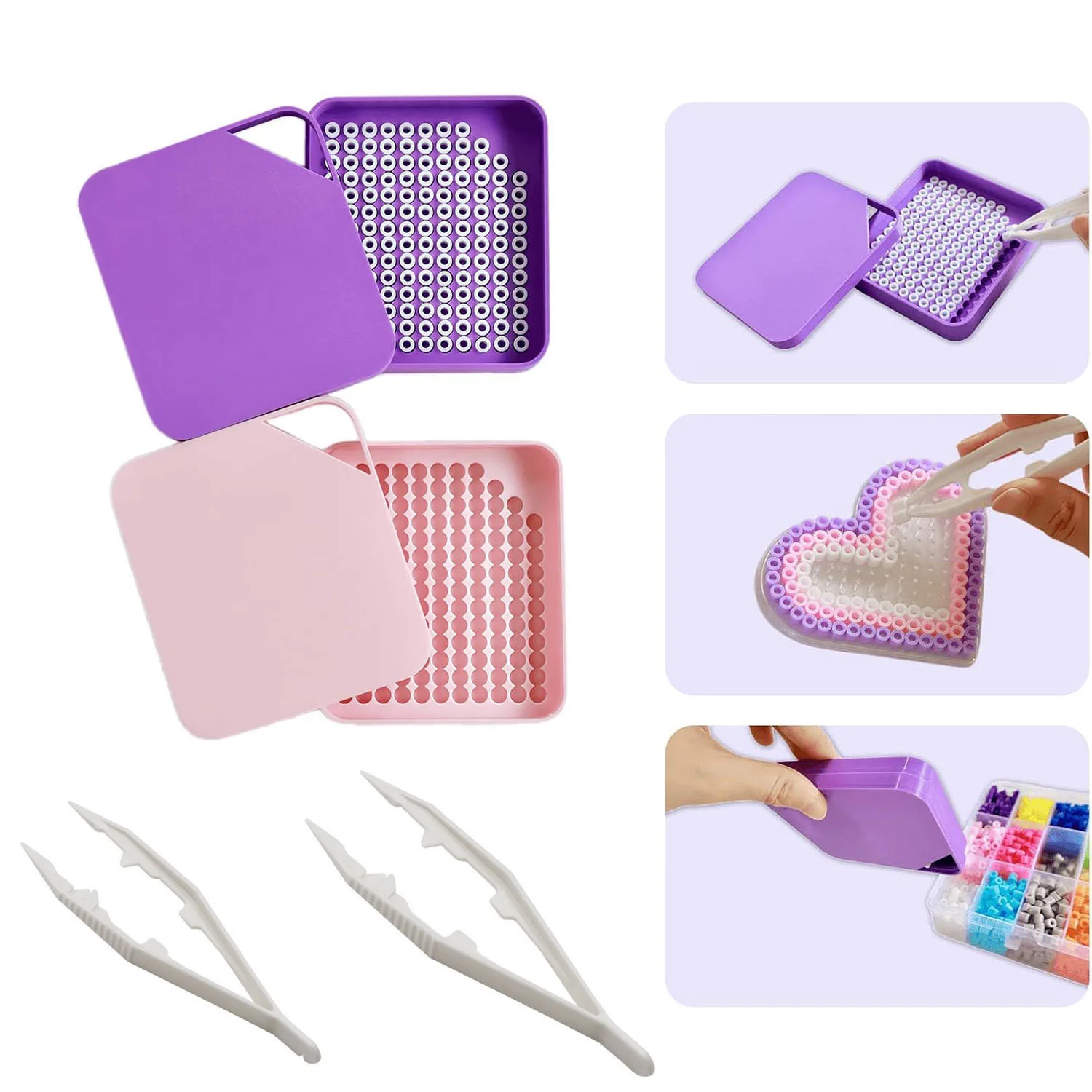 

2 Pcs New Bean Sorting Tray Set 5mm Fuse Beads Picking Tray Kit With Total 296 Holes 3D Printed Bead Sorting Tray with Tweezers