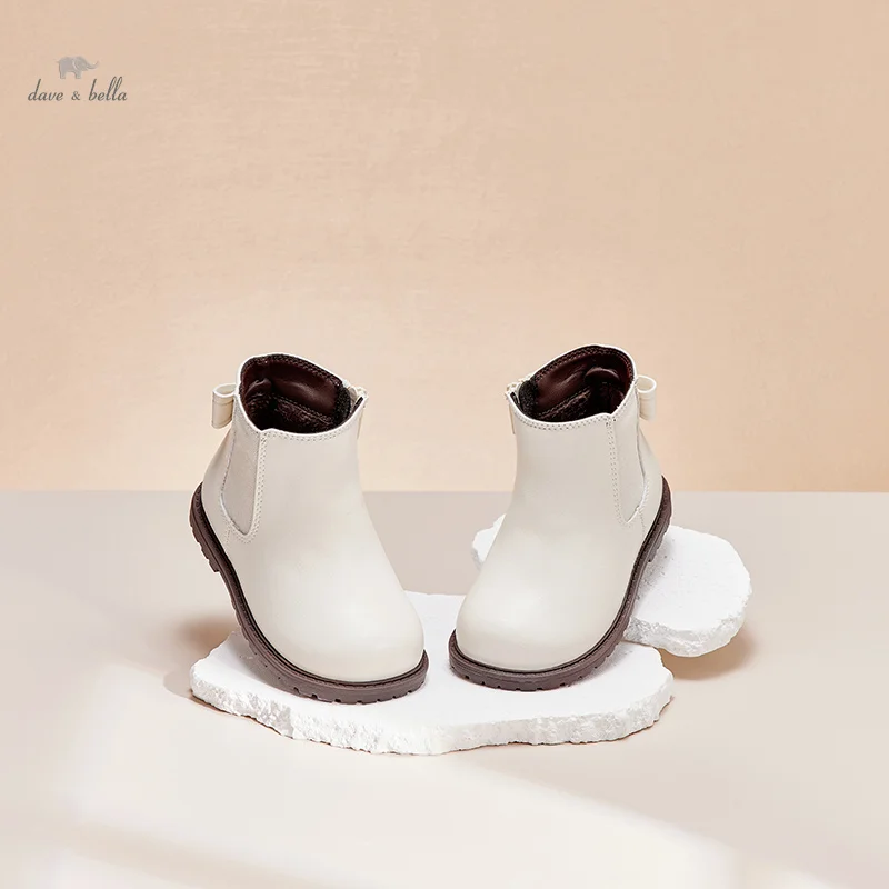 Dave Bella Baby Boots Microfiber Grils Fashion Boots Rubber Sole Winter Beige Toddler Girls Ankle Boots DB4237881