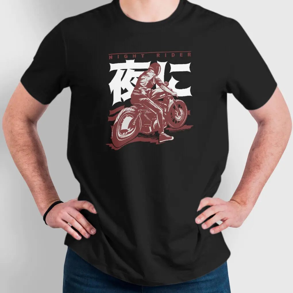 Night Rider Cafe Racer Motorcycle Graphic Art Novelty Tee Soft T-Shirt