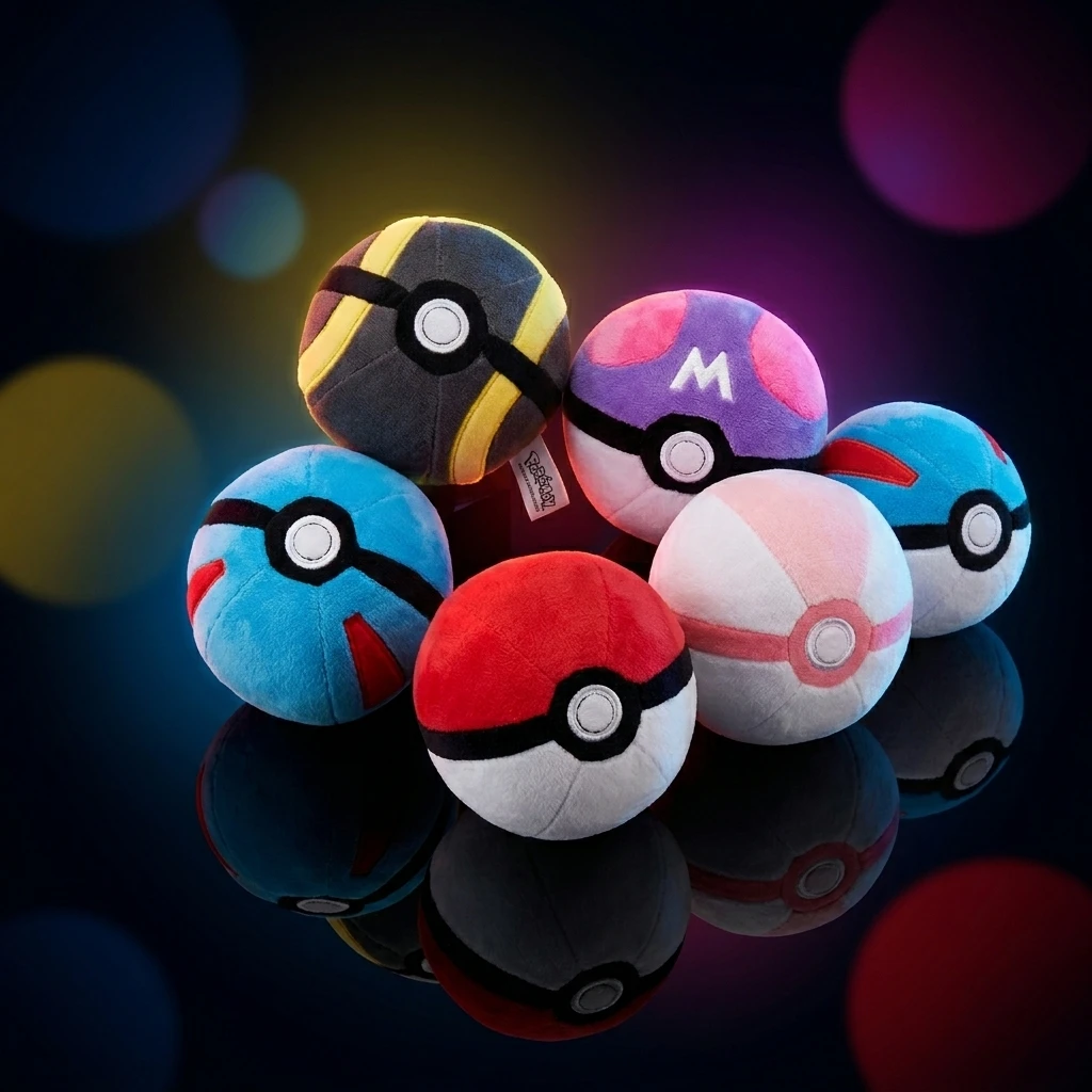 Pokeball Plush Toy 5 Inch 12cm Red Purple Black Blue White Soft Stuffed Ball Doll Collection Gift for Pokemon Fans Kids