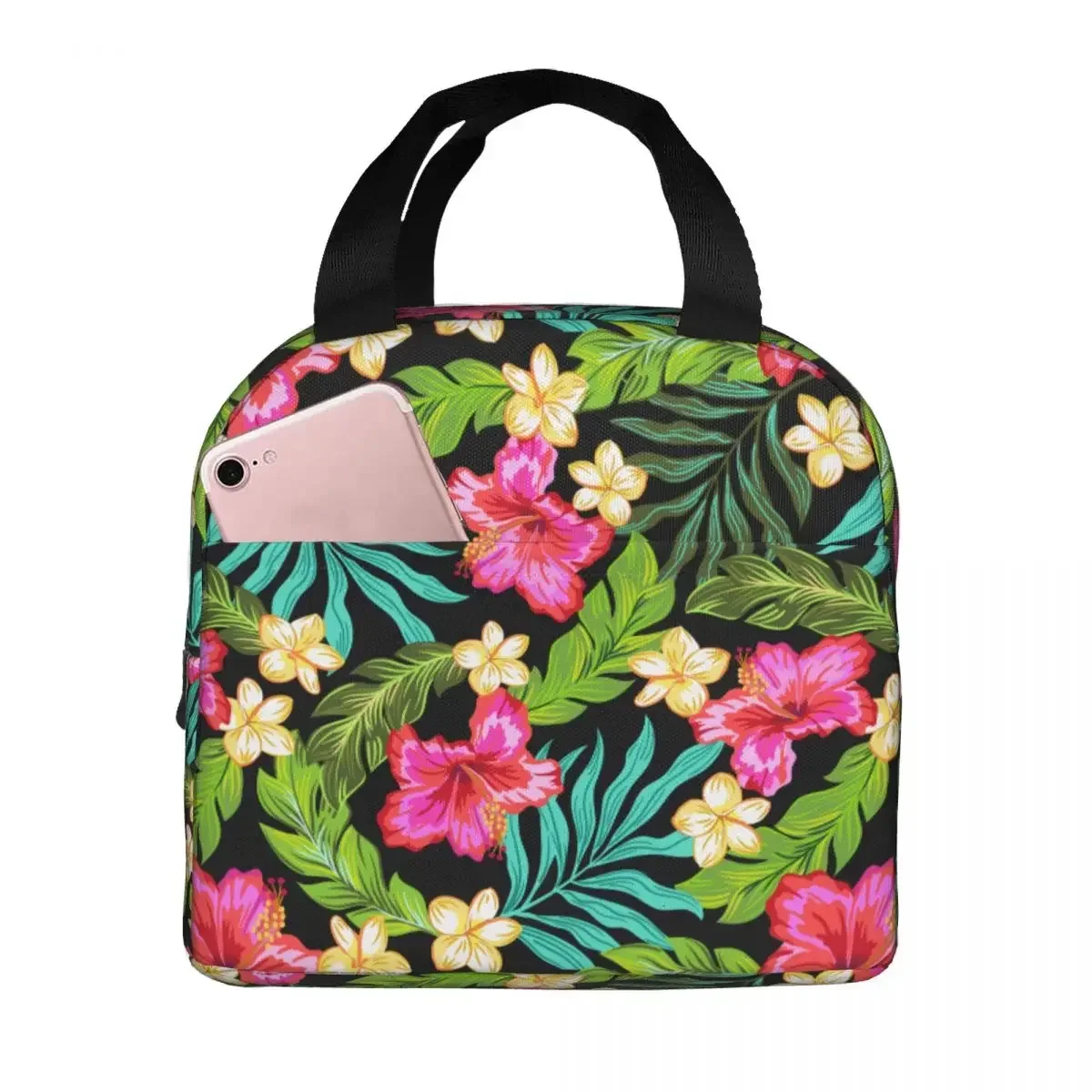 Tropical Hibiscus Plumeria Lunch Bag Waterproof Insulated Oxford Cooler Bag Thermal Food Picnic Lunch Box for Women Girl