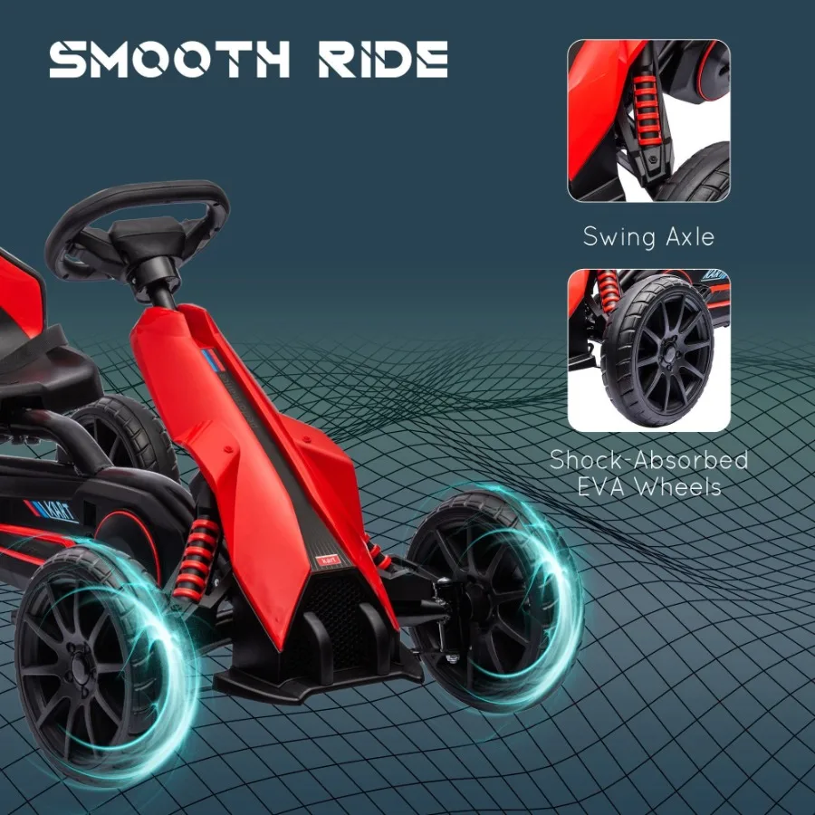 Aosom Pedal Go Kart Passeio ao ar livre em brinquedo com assento ajustável Eixo de balanço Freio de mão 4 rodas EVA antiderrapantes para meninos e meninas de idade