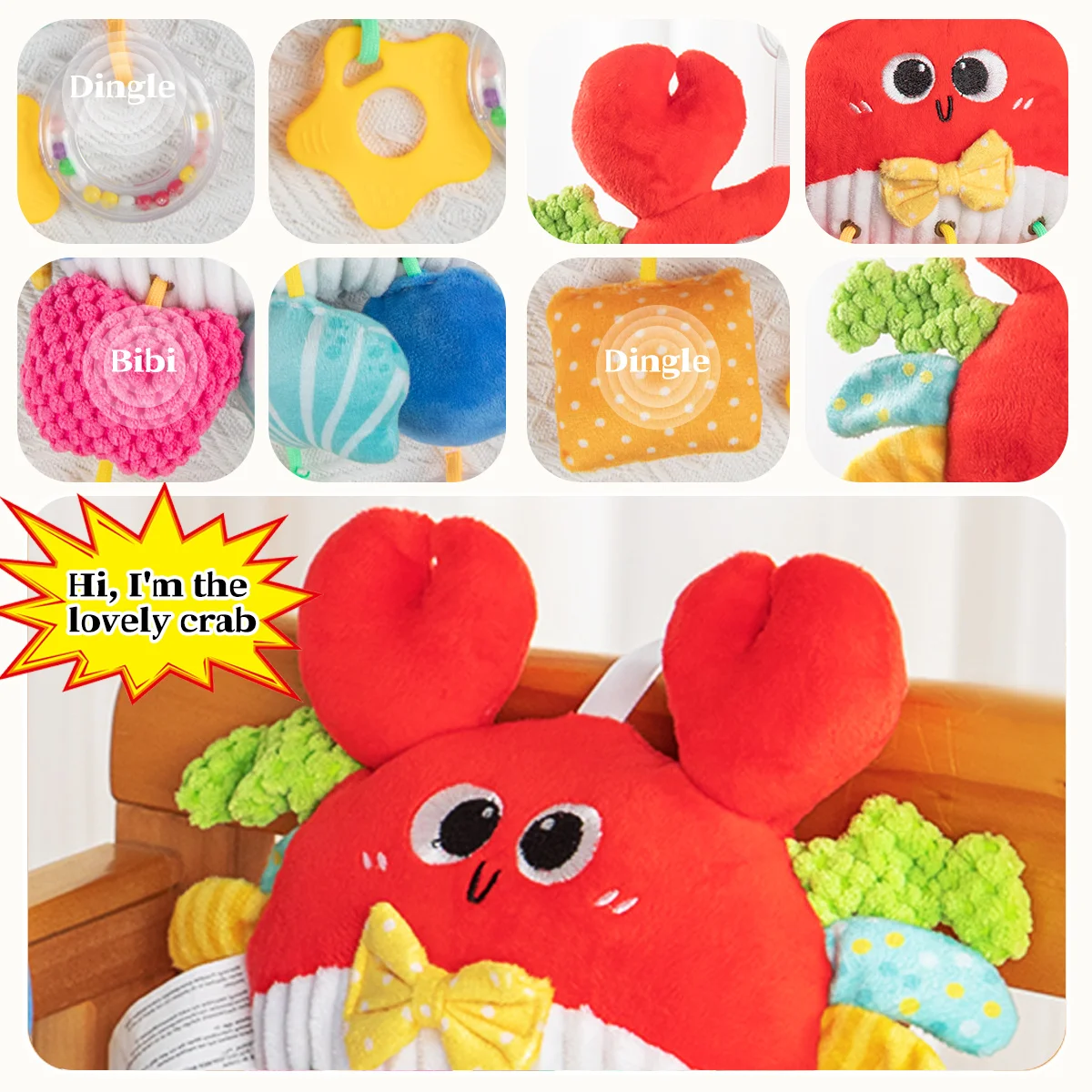 ألعاب مقعد السيارة للأطفال، لعبة سرطان البحر المعلقة مع مشبك وخشخيشات، لعبة مريحة للرضع، مثالية للنزهات، وقت البطن #5