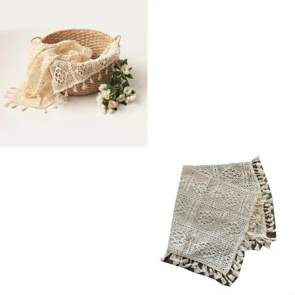 

Newborn Baby Photography Props Blankets Vintage Tassel Blanket for Hollow Basket 425F