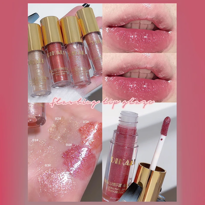 Fine Glitter Glass Lip GLOSS Moisturizing Non-Stick CUP Lip Glaze Lasting Shimmer SHINY Liquid ลิปสติกเกาหลีแต่งหน้าเครื่องสําอาง