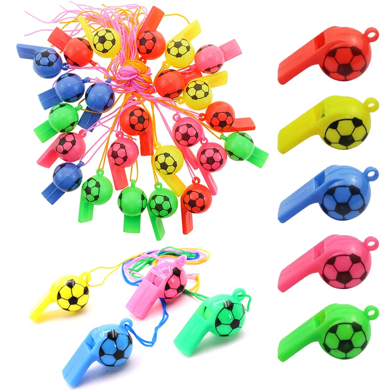 10-20PCS/Set Colorful Football Whistles Plastic Whistle with Rope Noise Making Game Rewards Festival Party Souvenir Carnival ZYF
