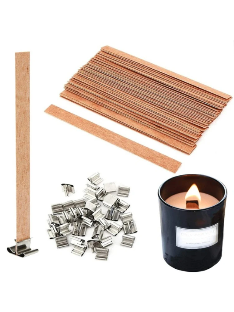 30 Stück hochwertiger Kerzendocht aus Holz mit Clip-Basis, Basteln, Korbgeflecht, Paraffin, Bienenwachs, brennender rauchfreier Docht, Kerzenherstellungszubehör – Detail 1