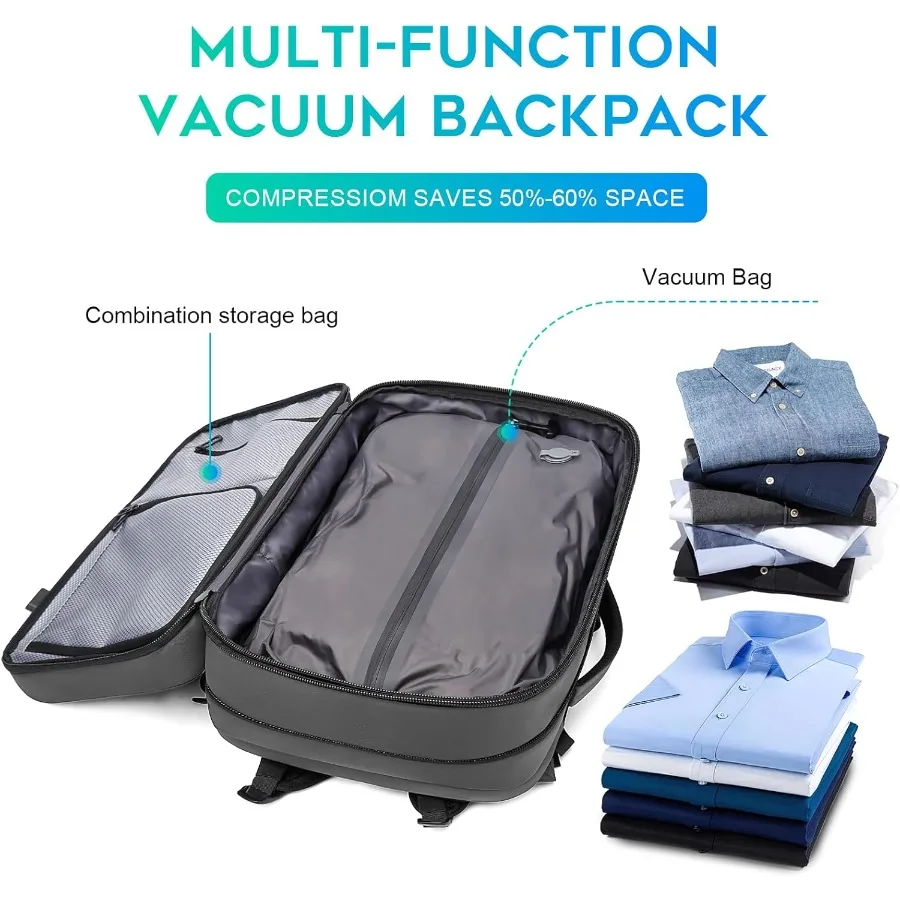 بانج فراغ ضغط حقيبة السفر 60L حقائب ظهر قابلة للتوسيع مع مضخة هواء مقاوم للماء ومضاد للسرقة حقيبة كمبيوتر محمول ل مرحبا #3