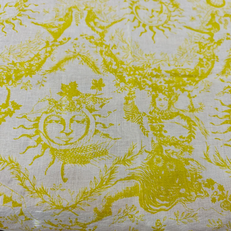 European and American fashion show pure cotton printing fabric, women's clothing skirt sun face flower haute couture fabric