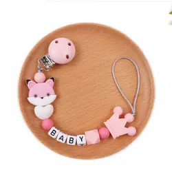 Clips de silicona para chupete de bebé con nombre personalizado, soporte de cadena para chupete de bebé, juguete masticable