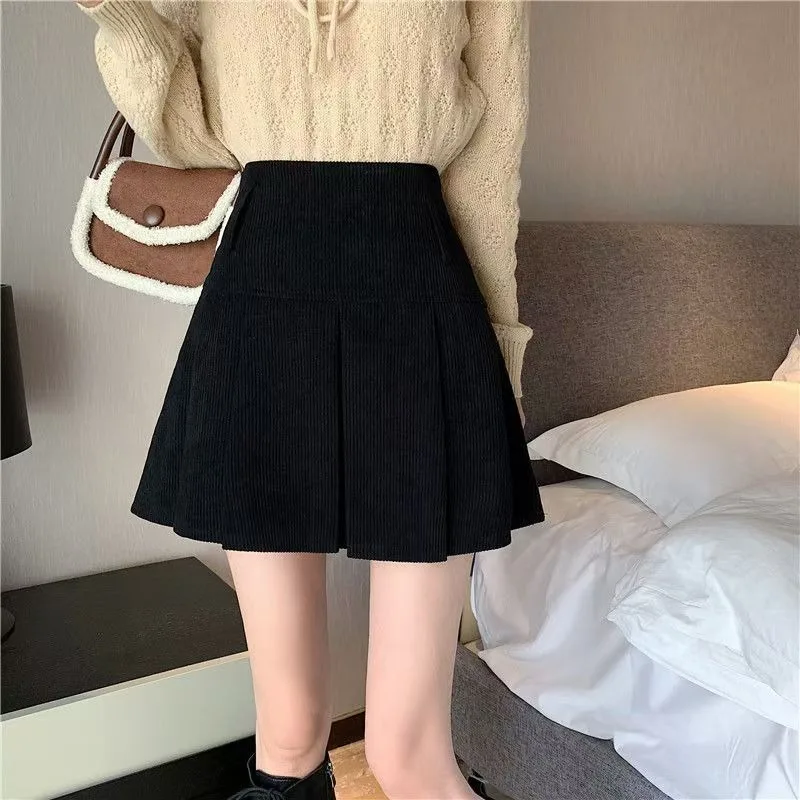 2023 Women Korean High Waist Y2K Pleated Skirts Harajuku Kawaii Fashion Striped Khaki Mini Skirt Summer Solid Aesthetic Outfit