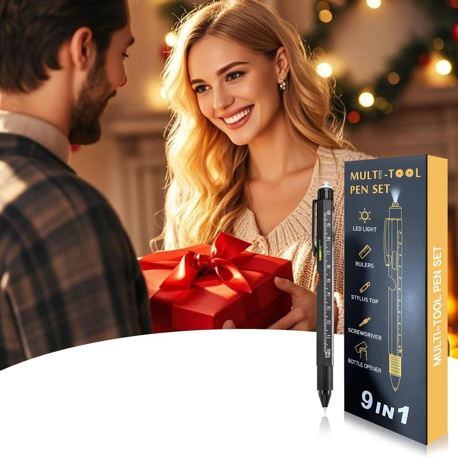 

Pen Tool 9 In 1 Pocket Tool With LED Light Construction Pen With Screwdriver Level Ruler And Bottle Opener For Father Boyfriend