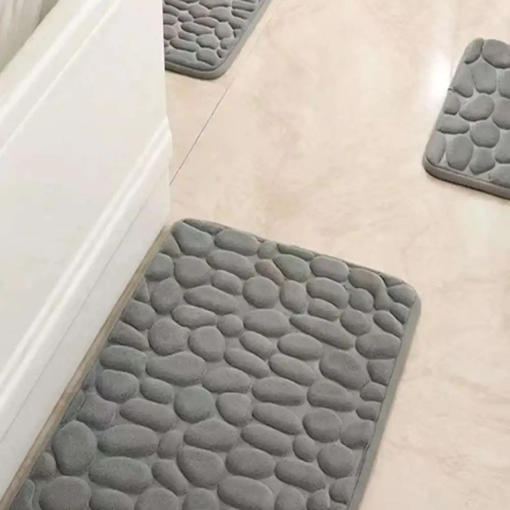 Non Slip Soft Memory Foam Bath Mat Set 2 Piece Stone Embossed Rubber Backing Easy Clean Bathroom Rug for Home Use