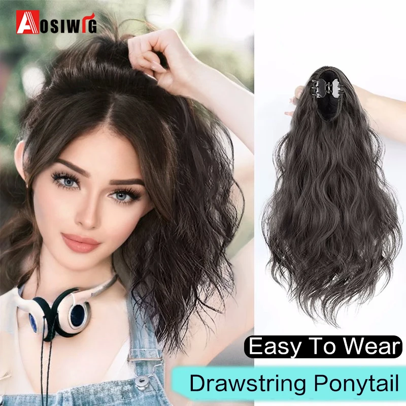 

Aosiwig Synthetic Wavy Claw Clip In Ponytail Hair Extension Black Brown Hairpiece Short Pony Tail Natural Hair Piece For Women