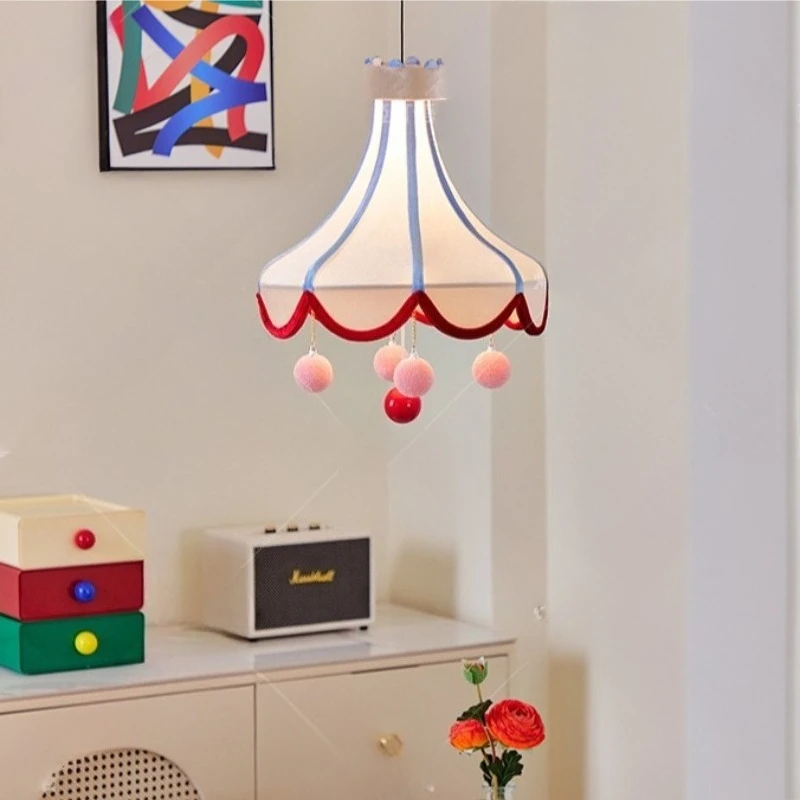 Moden Creative White Fabric LED Ceiling Pendant Light Velvet Ball Hanging Lamp Living Room Bedroom Kitchen Restaurant Chandelier