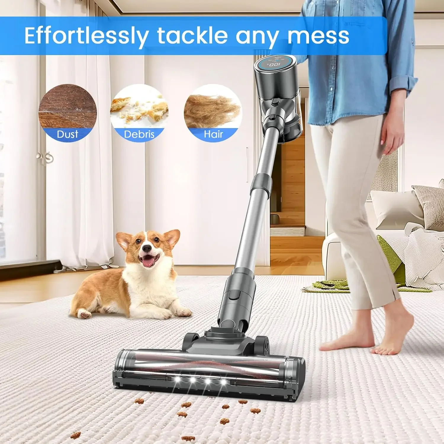 Airpher  Cordless Vacuum Cleaner,Stick Vacuum, Handheld Vacuum Cordless  Anti-Tangle Vacuum Cleaner for Home,