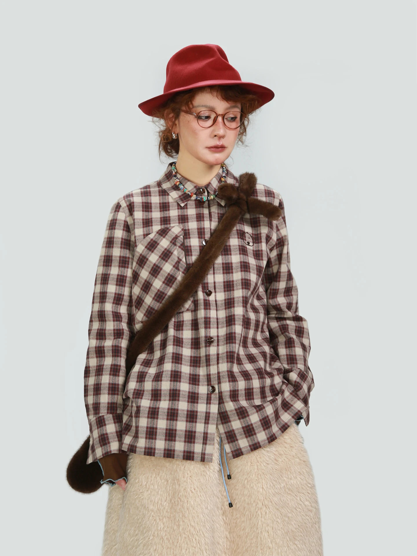 

Retro Plaid Cotton irt for Women And Dogs Long Sve Layering Pure Cotton irt Vintage Sle Loose Fit Button Detail