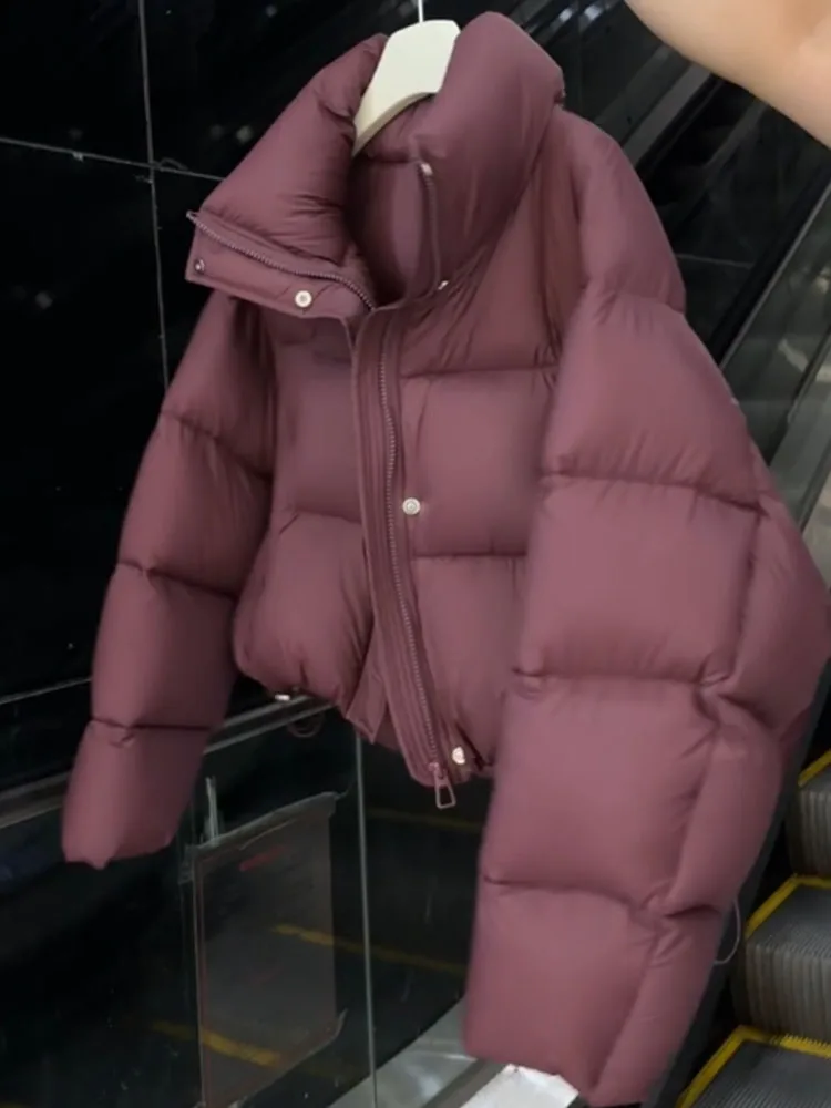 Ele ort Puffer Jaet Women's Wine Red Stand Collar Bread Sle Outerwear Winter 2025 New Arrival Commute Sle