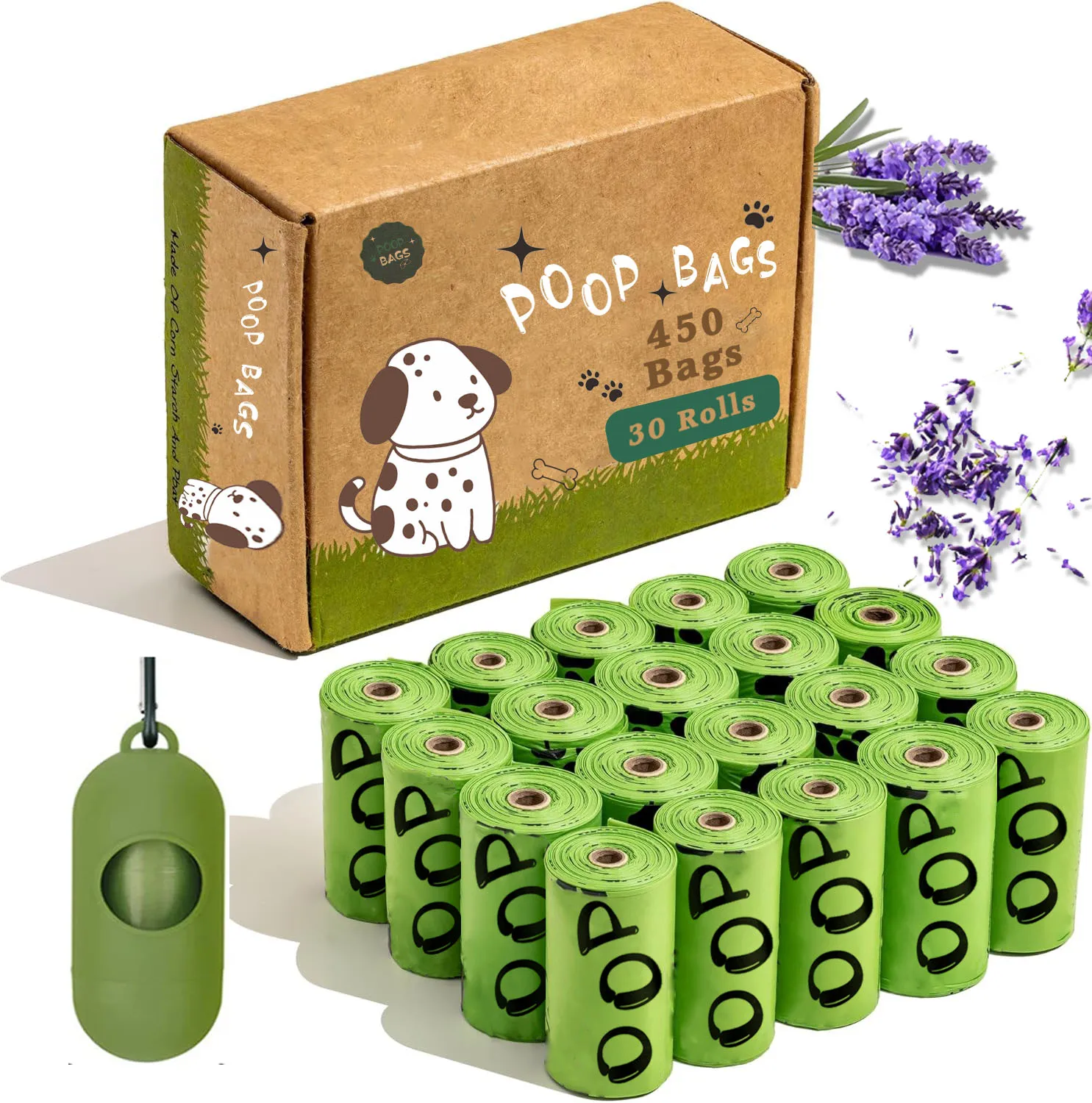 Lavender Scented Biodegradable Dog Poop Bags with Holder