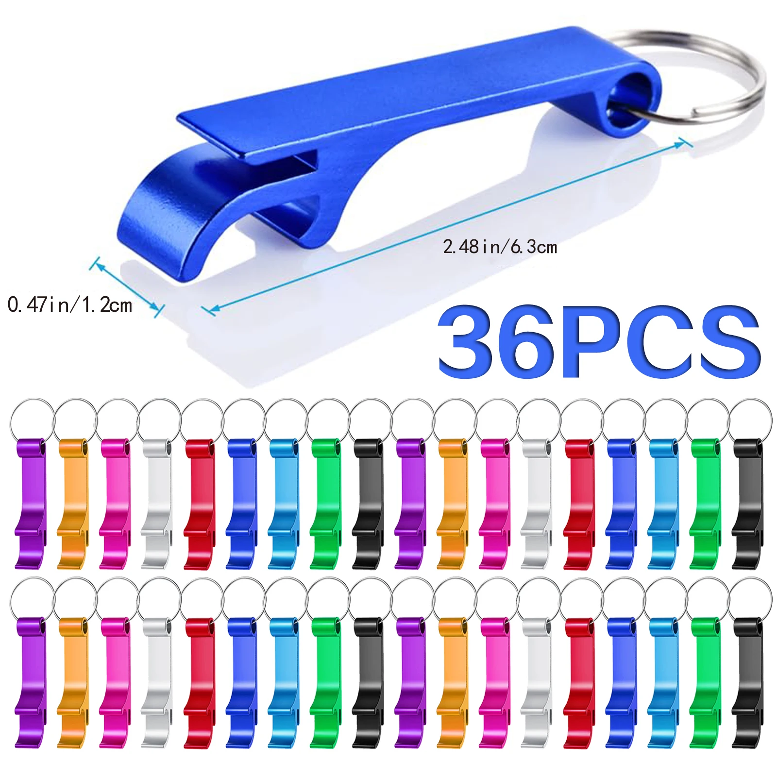 36Pcs Colored Bottle Opener Keychain Metal Beer Beverage Can Opener Keychain Aluminum Practical Flat Bottle Opener