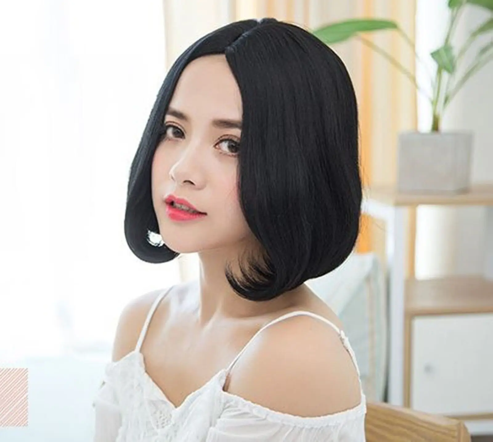 Women Black middle Central Parting Fancy Costume Party Short Bob Hair Wigs