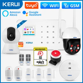 KERUI W181 Alarmsysteem Beveiliging Thuis WIFI GSM Alarm Tuya Smart Bewegingsmelder Deursensor Inbreker IP Camera Werk Alexa Google