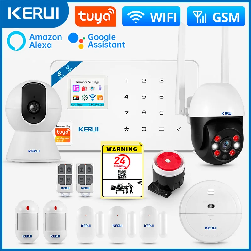 KERUI W181 System alarmowy Secutrity Home WIFI GSM Alarm Tuya Inteligentny czujnik ruchu Czujnik drzwi Kamera antywłamaniowa IP Praca Alexa Google